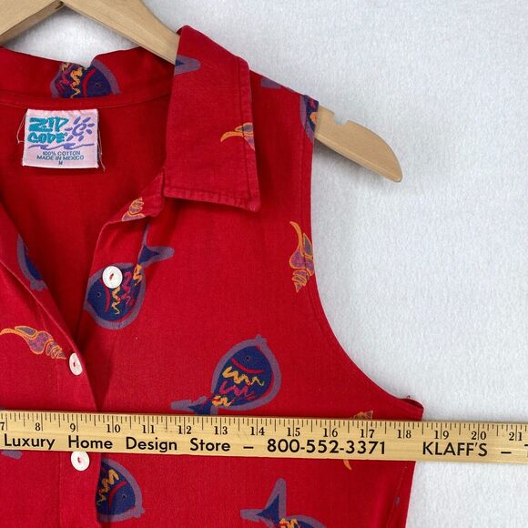 ZIP CODE Dress M Fish Shell Print Popover Maxi Sleeveless Jersey Cotton Red - Picture 10 of 15